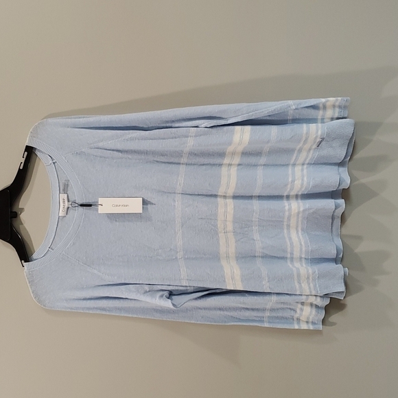 NWT Calvin Klein linen blend striped lightweight crew neck sweater top - Picture 2 of 8